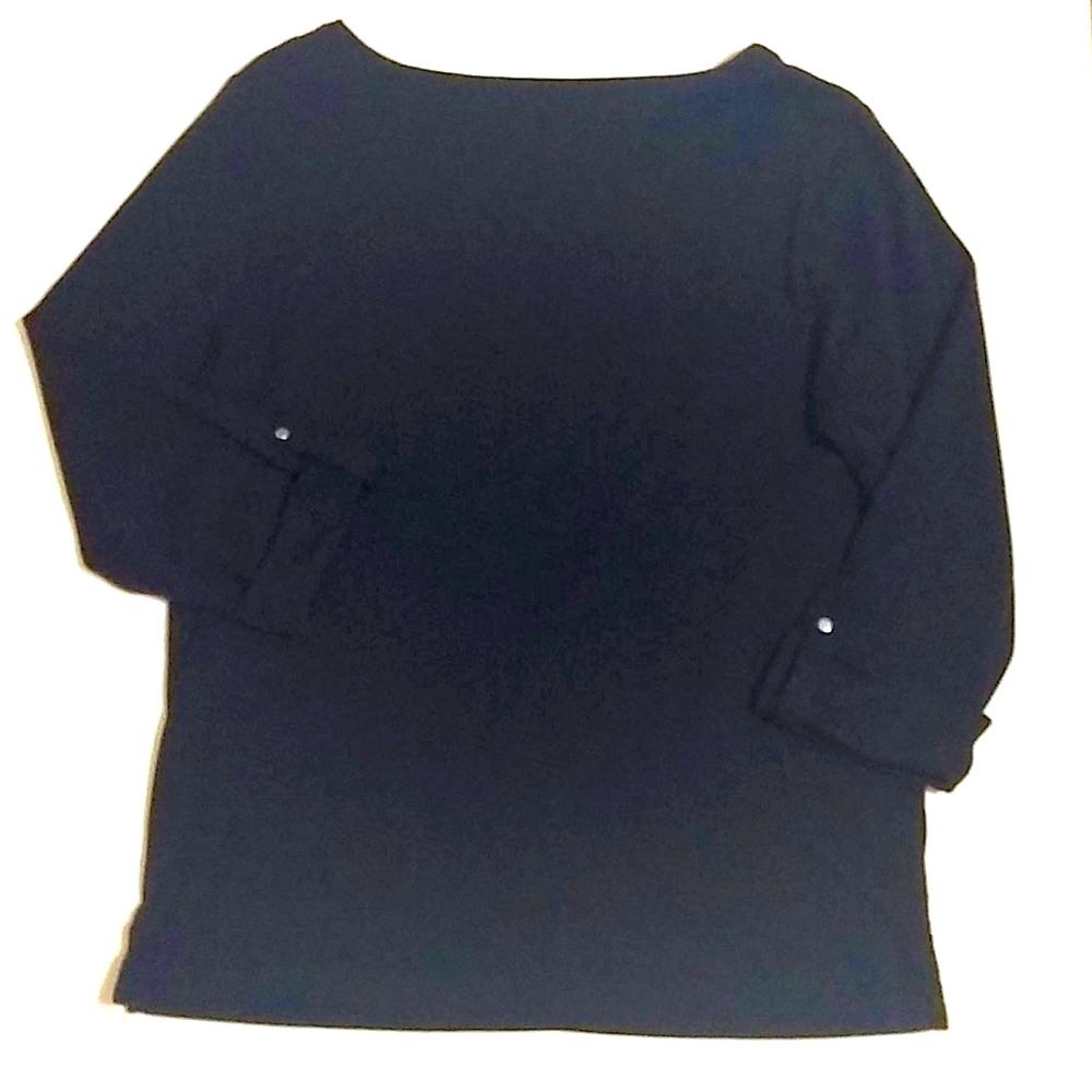 Jones New York Navy Rolled Sleeve Top Size L